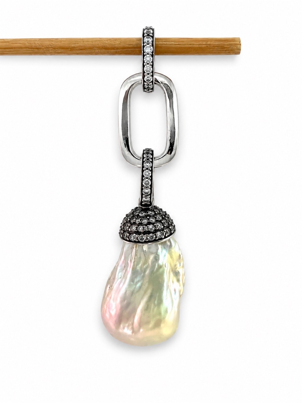 Genuine Baroque Pearl Drop Pendant with Pavé Accents - Iridescent
